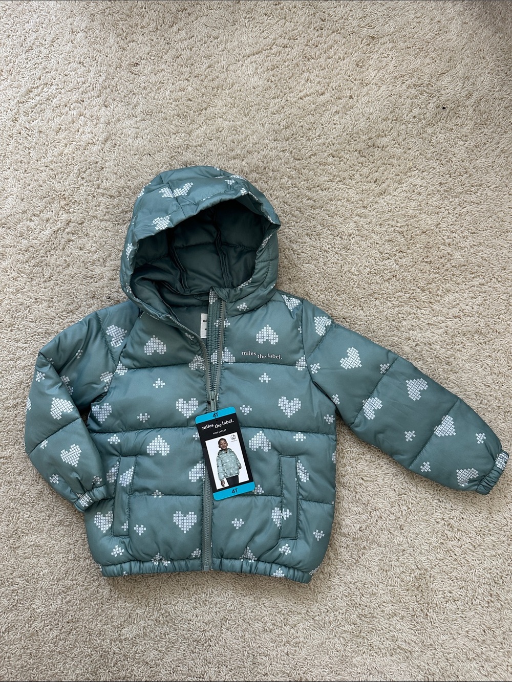 miles the label Kids' Teal Heart Print Puffer Jacket